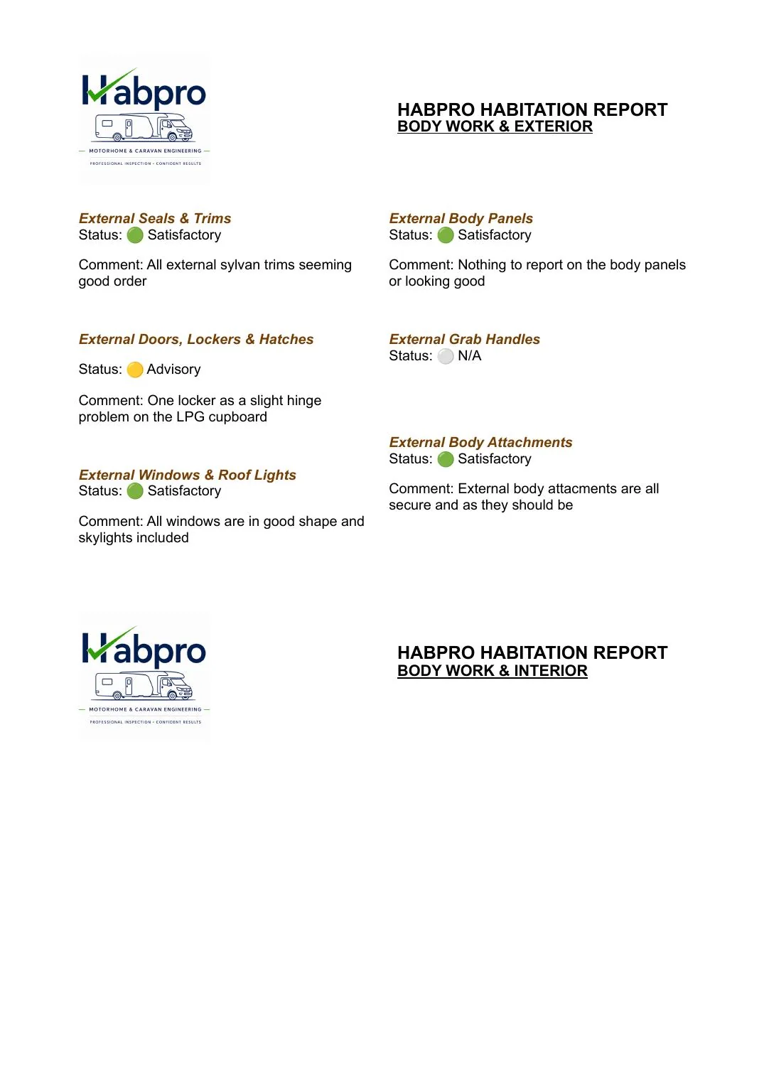 Habitation inspection report page